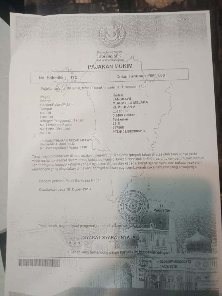 Tanah Di Langkawi 500m dari PPR Ulu Melaka 37k sqf - photo 5