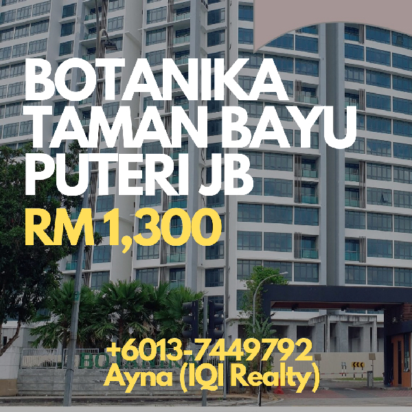 MURAH! APARTMENT MEWAH TINGKAT 19 ADA 3 BILIK DEKAT DENGAN BANDAR JB PARTIALLY FURNISHED @ BOTANIKA,
