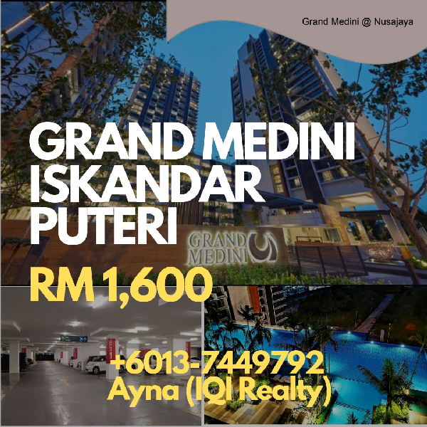 CONDO MEWAH! TINGKAT 13 ADA 3 BILIK & 2 BILIK AIR PARTIALLY FURNISHED @ GRAND MEDINI, ISKANDAR PUTER
