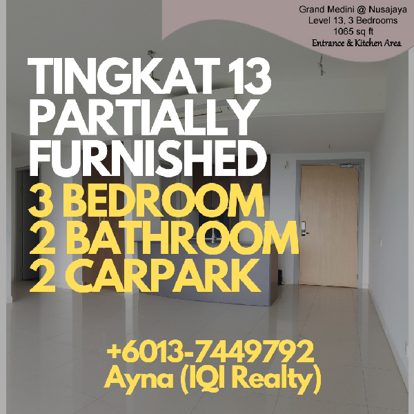 CONDO MEWAH! TINGKAT 13 ADA 3 BILIK & 2 BILIK AIR PARTIALLY FURNISHED @ GRAND MEDINI, ISKANDAR PUTER - photo 2