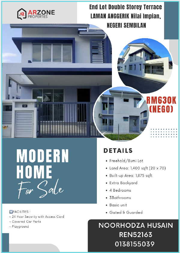 2 STOREY TERRACE ENDLOT