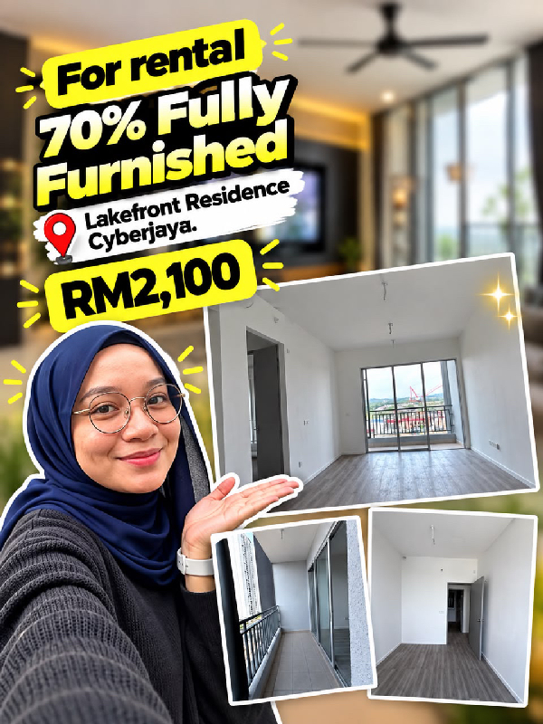 FOR RENT | 70% FURNISHED  NEW TOWERLAKEFRONT RESIDENCE @ CYBERJAYA