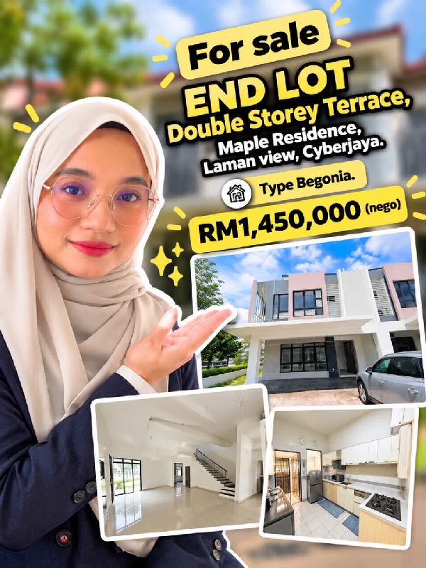 FOR SALE | END LOT DOUBLE STOREY TERRACE Maple Residence, Laman View, Cyberjaya | Type Begonia