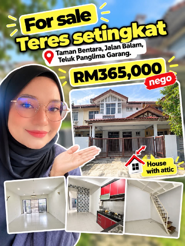 For sale Teres setingkat Taman Bentara, Jalan Balam, Teluk Panglima Garang. 