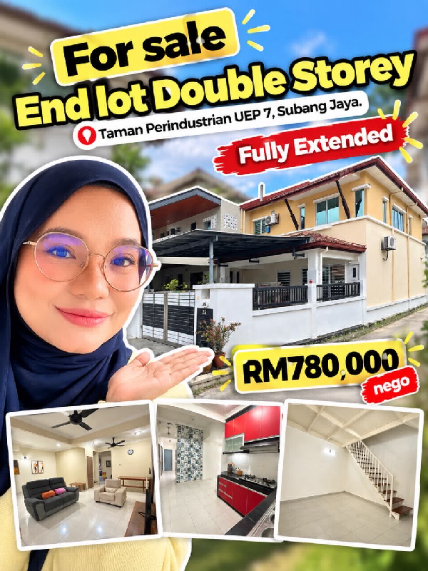 FOR SALE | FULLY EXTENDED END-LOT DOUBLE-STOREY HOUSE Taman Perindustrian UEP 7, Subang Jaya