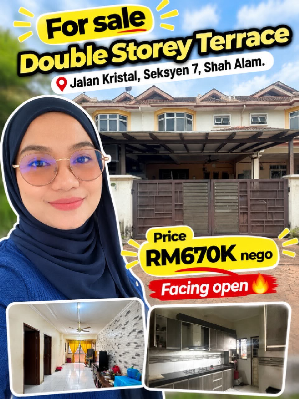 FOR SALE | FACING OPEN DOUBLE-STOREY TERRACE HOUSE Jalan Kristal, Seksyen 7, Shah Alam