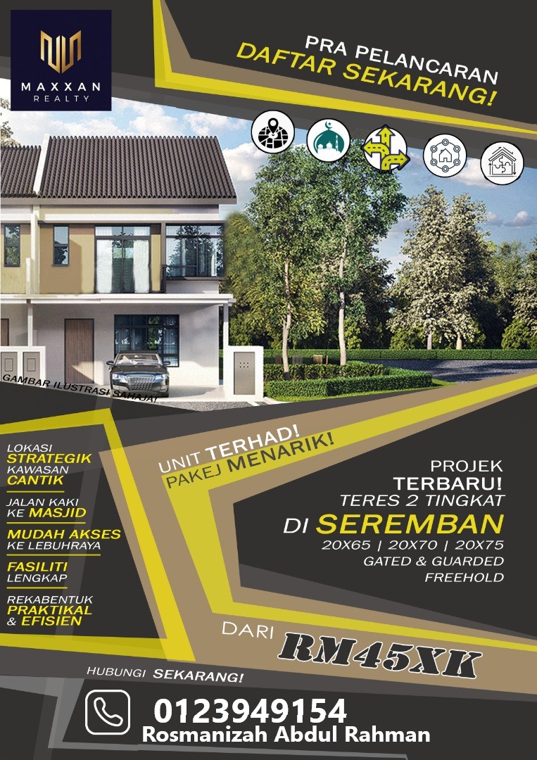 Teres 2 Tingkat Terbaru di Seremban dekat Masjid